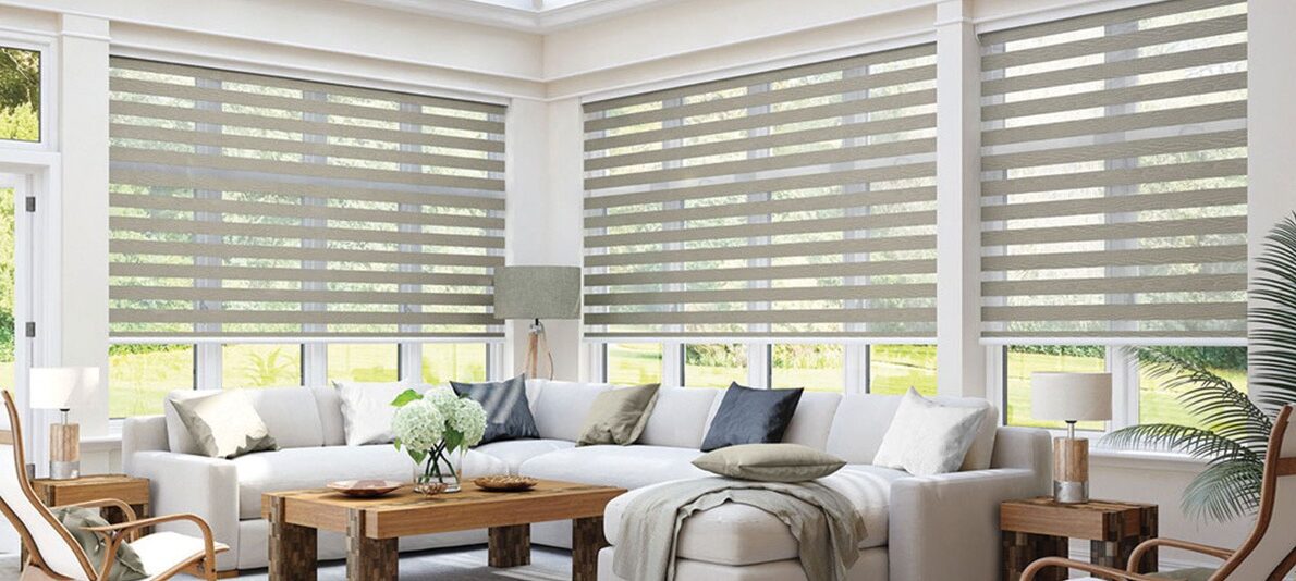 striped roller blinds in conservatory | Horizon Blinds and Shutters | Essex